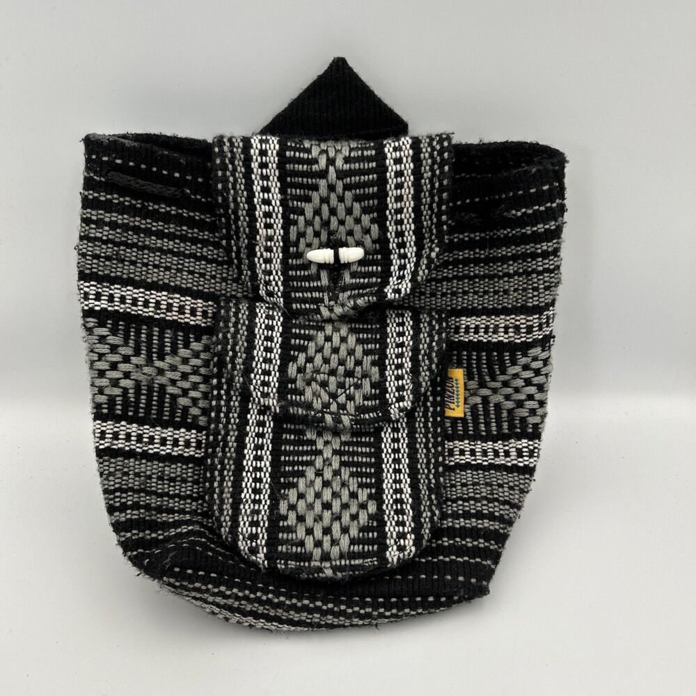 Pinzon Black White Woven Southwestern Backpack Purse Drawstring Rucksack